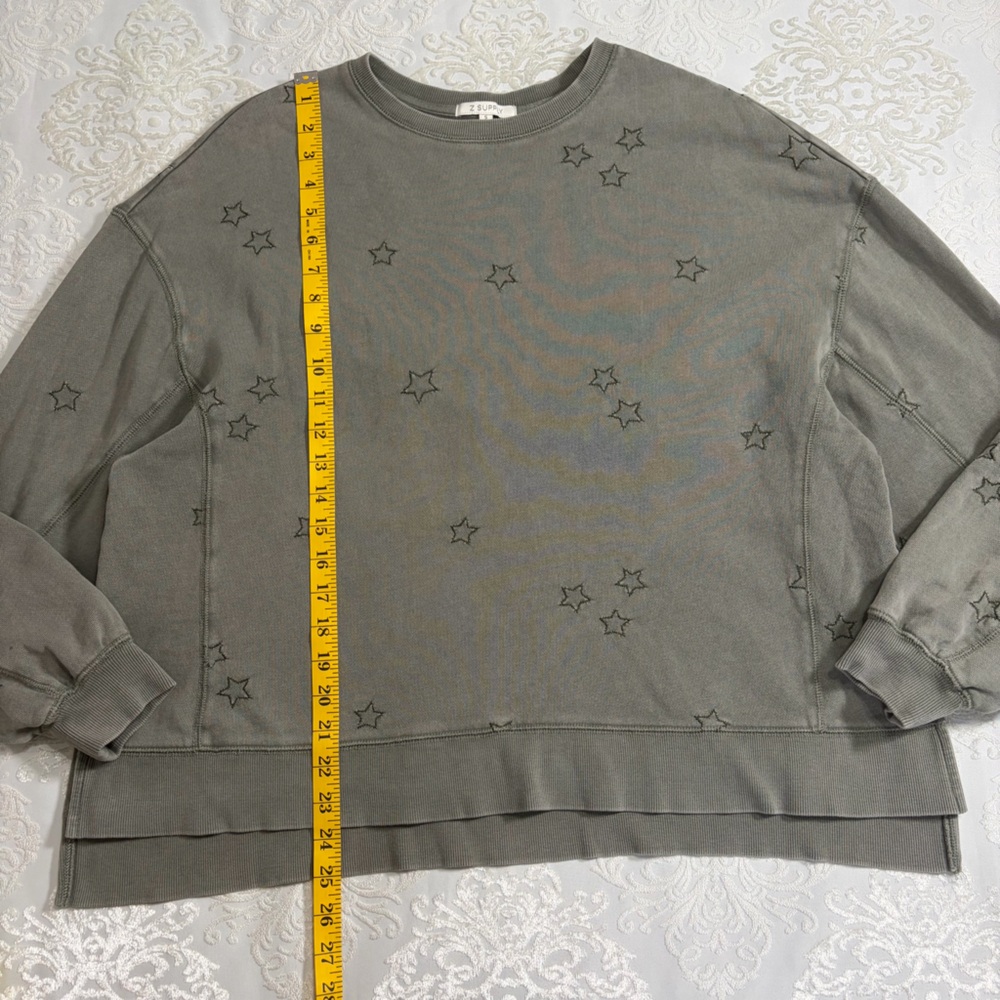 Z Supply Star Embroidered Crewneck Sweatshirt Sage Green Size Small - Picture 7 of 8